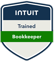 QuickBooks Bookkeeping badge featuring the QuickBooks logo with a green circular design and text recognizing certification in bookkeeping.